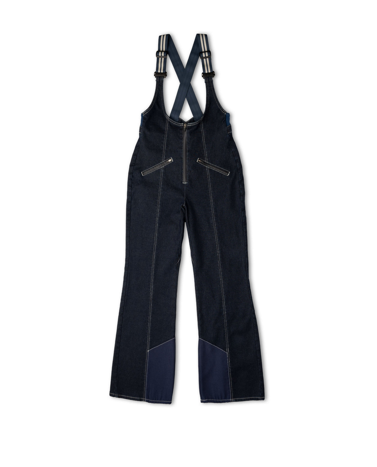 Black bib overalls with suspenders on a white background