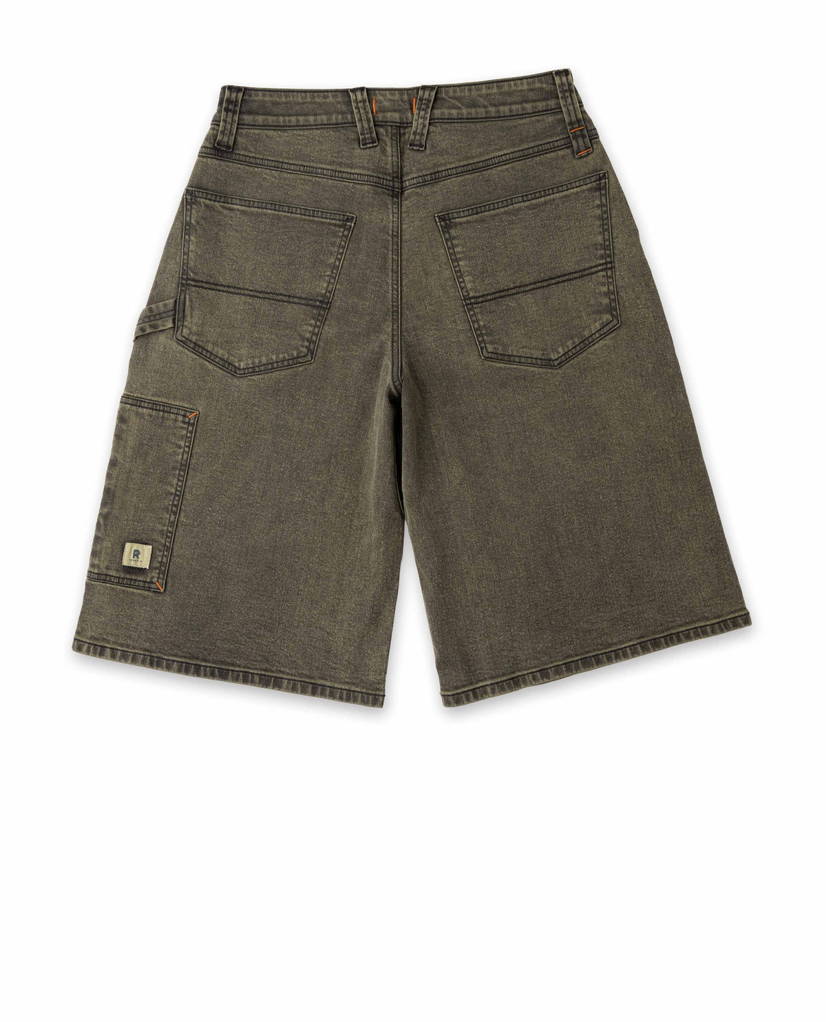 Green shorts with multiple pockets on a white background