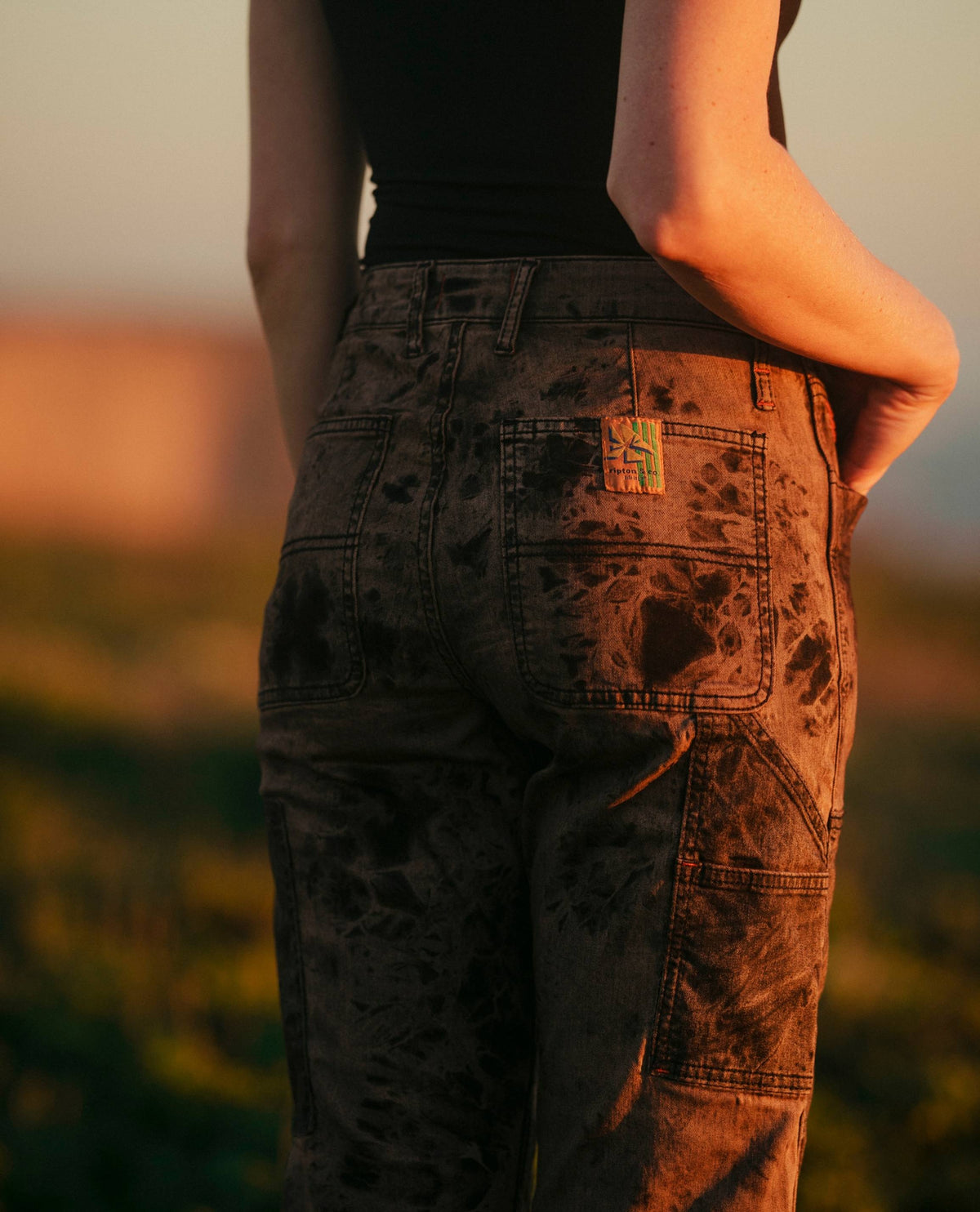 Close up of Mixed Nuts women's Superlite Utility Jeans on body
