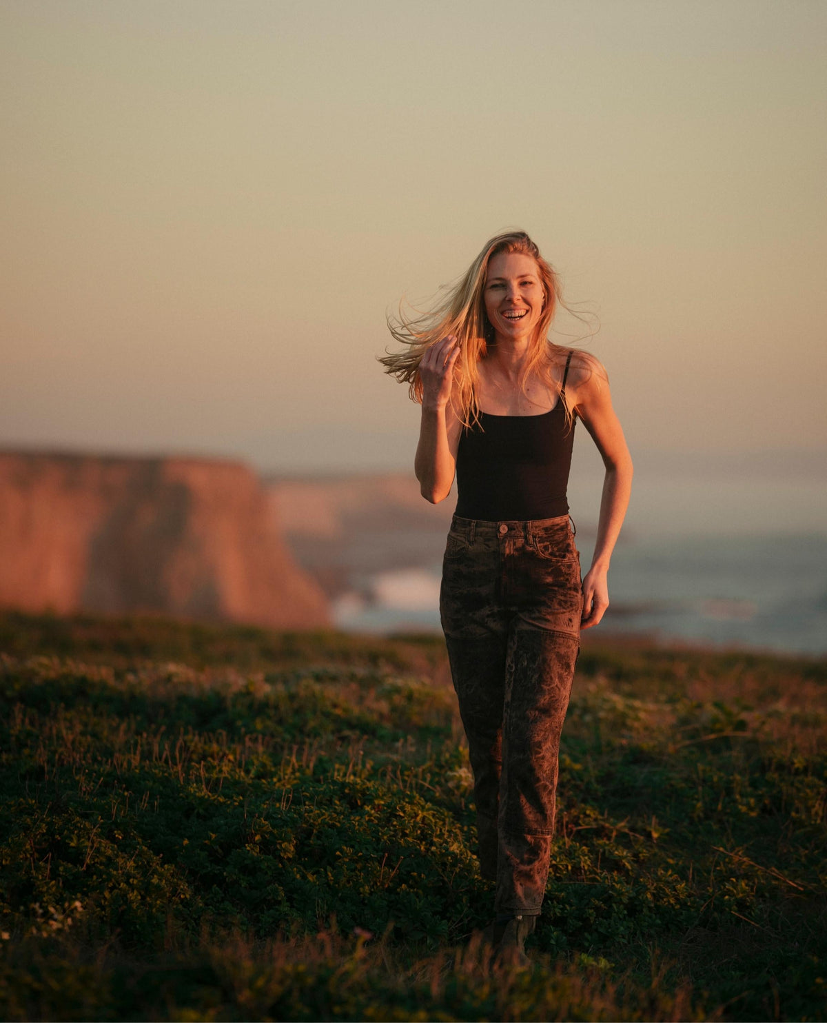 Leah wearing Mixed Nuts women's Superlite Utility Jeans