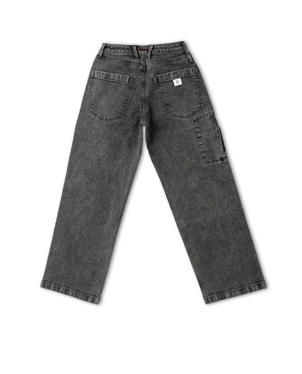 Black denim jeans on a white background