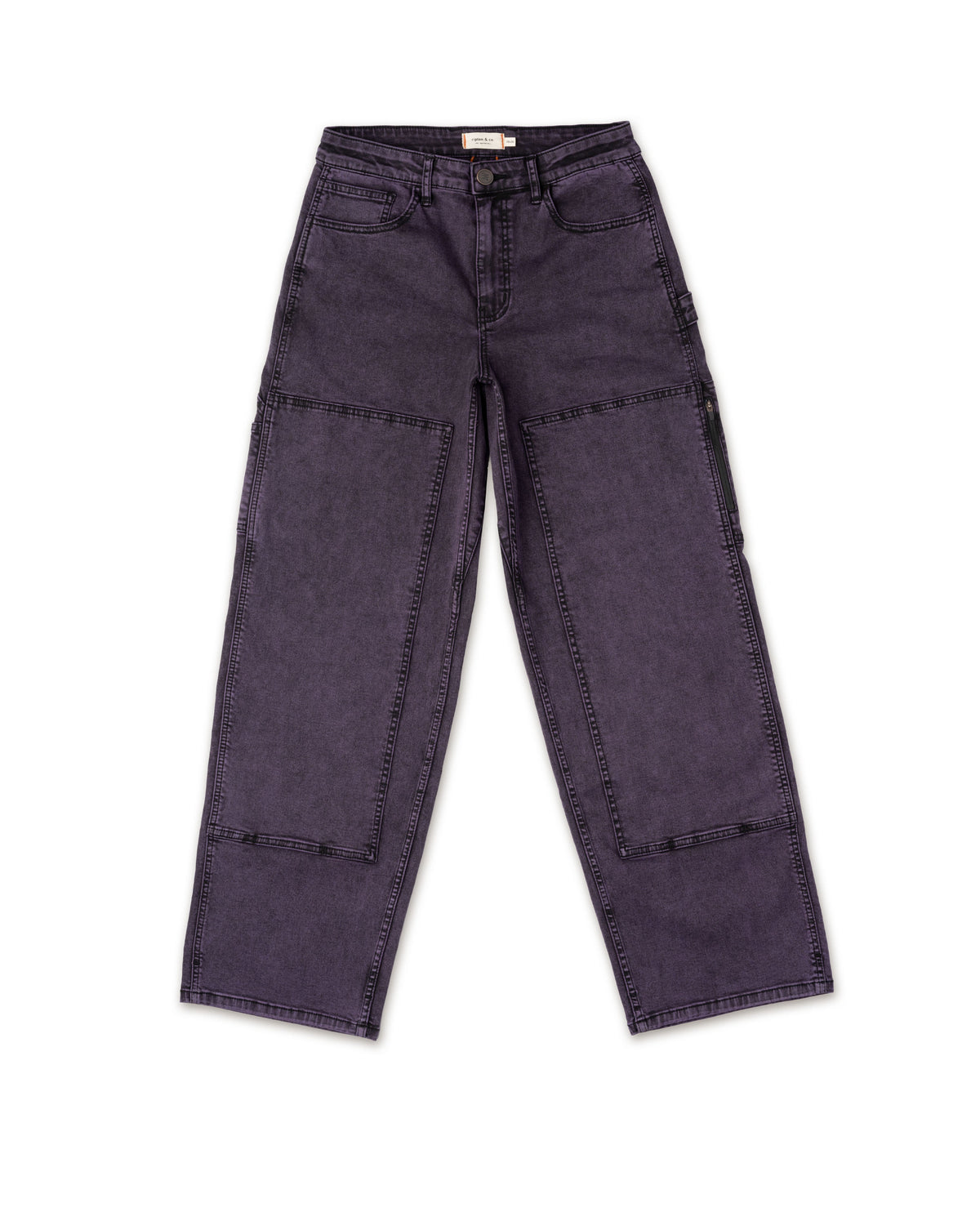Dark purple jeans on a white background