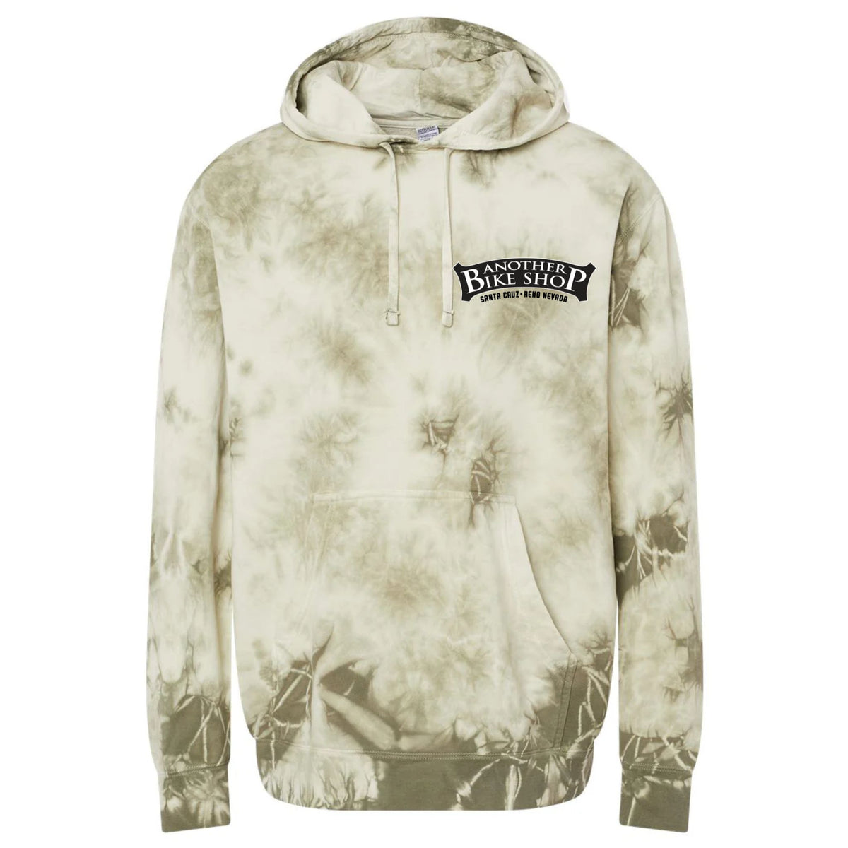 ABS Vintage Tie Dye Hoodie in Olive - front view featuring 1990-2000 ABS heritage logo