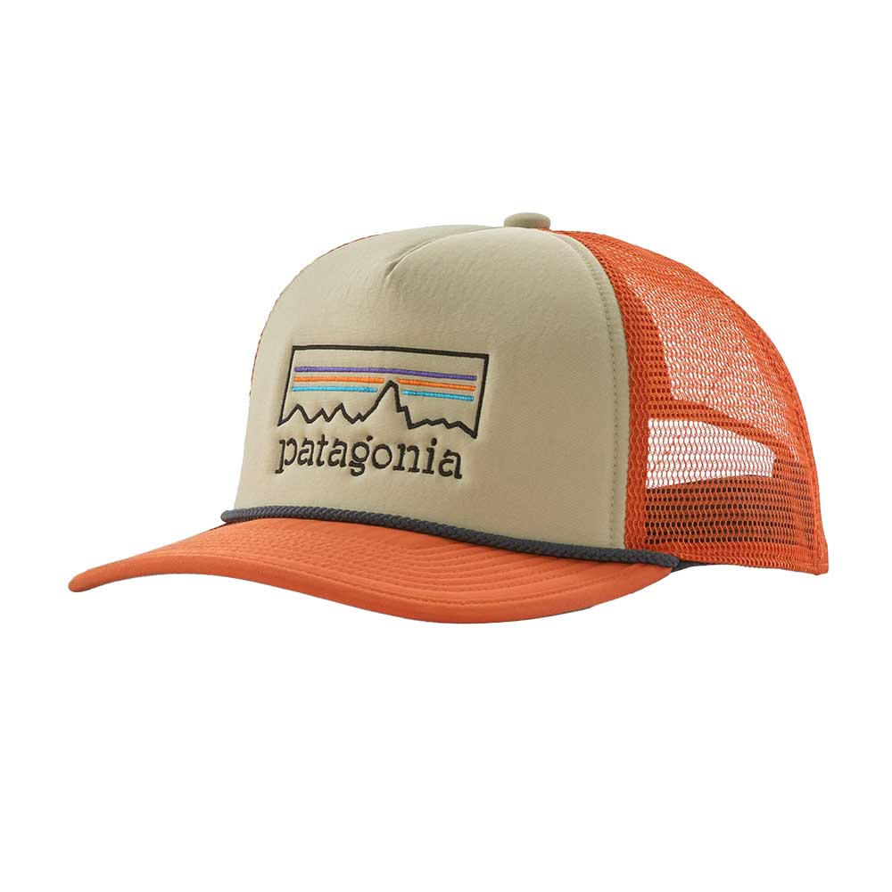 Beige and orange cap with Patagonia logo on a white background