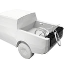 White bicycle trailer with a bicycle inside on a white background