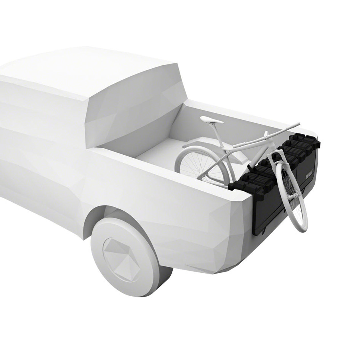 White bicycle trailer with a bicycle inside on a white background