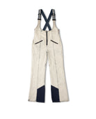 Beige overalls with black accents on a white background