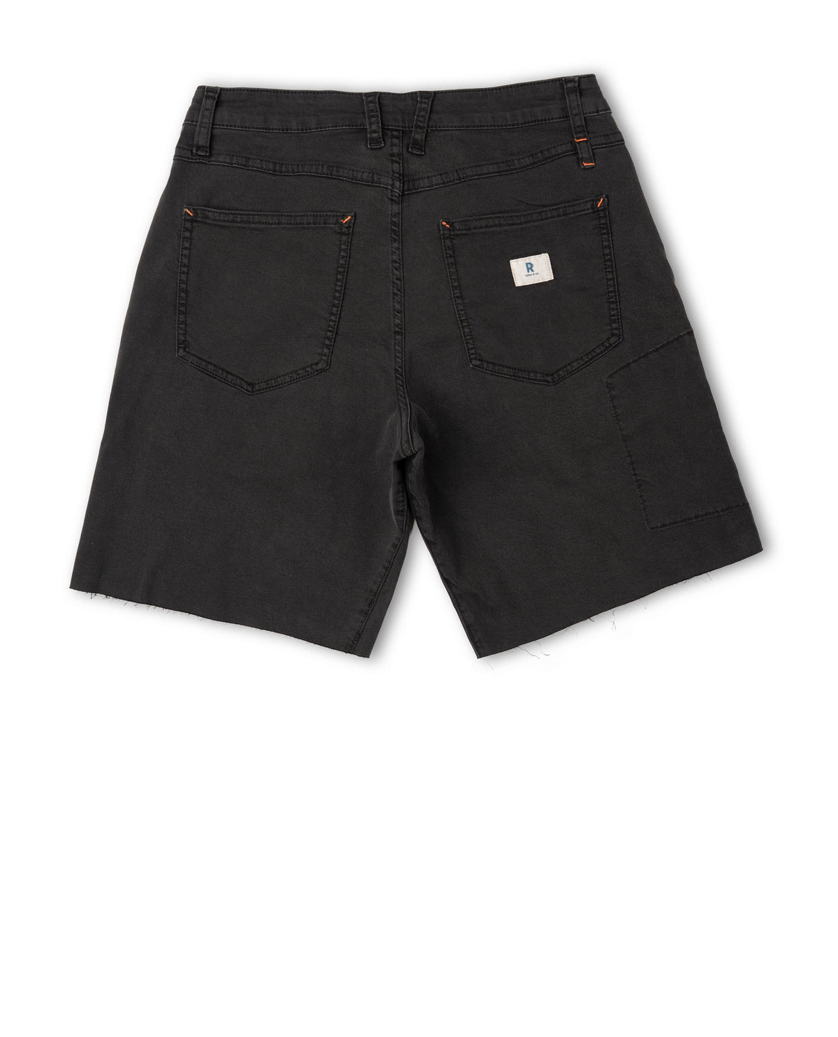 Back of black shorts on white background
