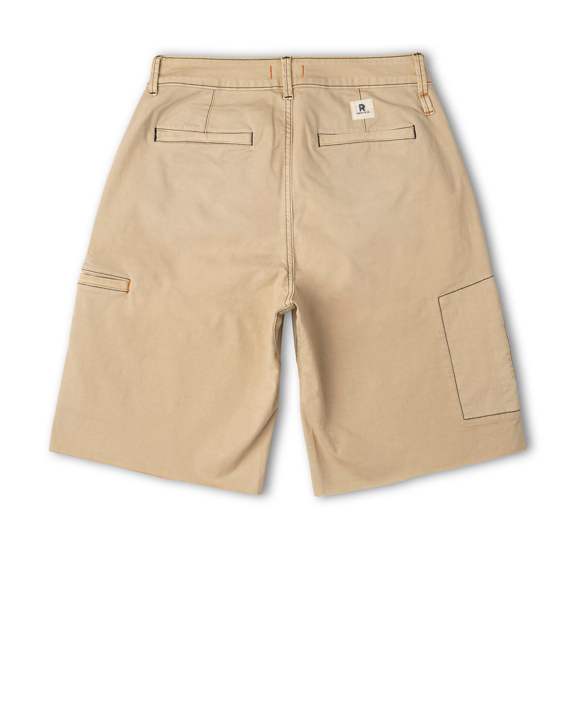 Beige shorts with multiple pockets on a white background