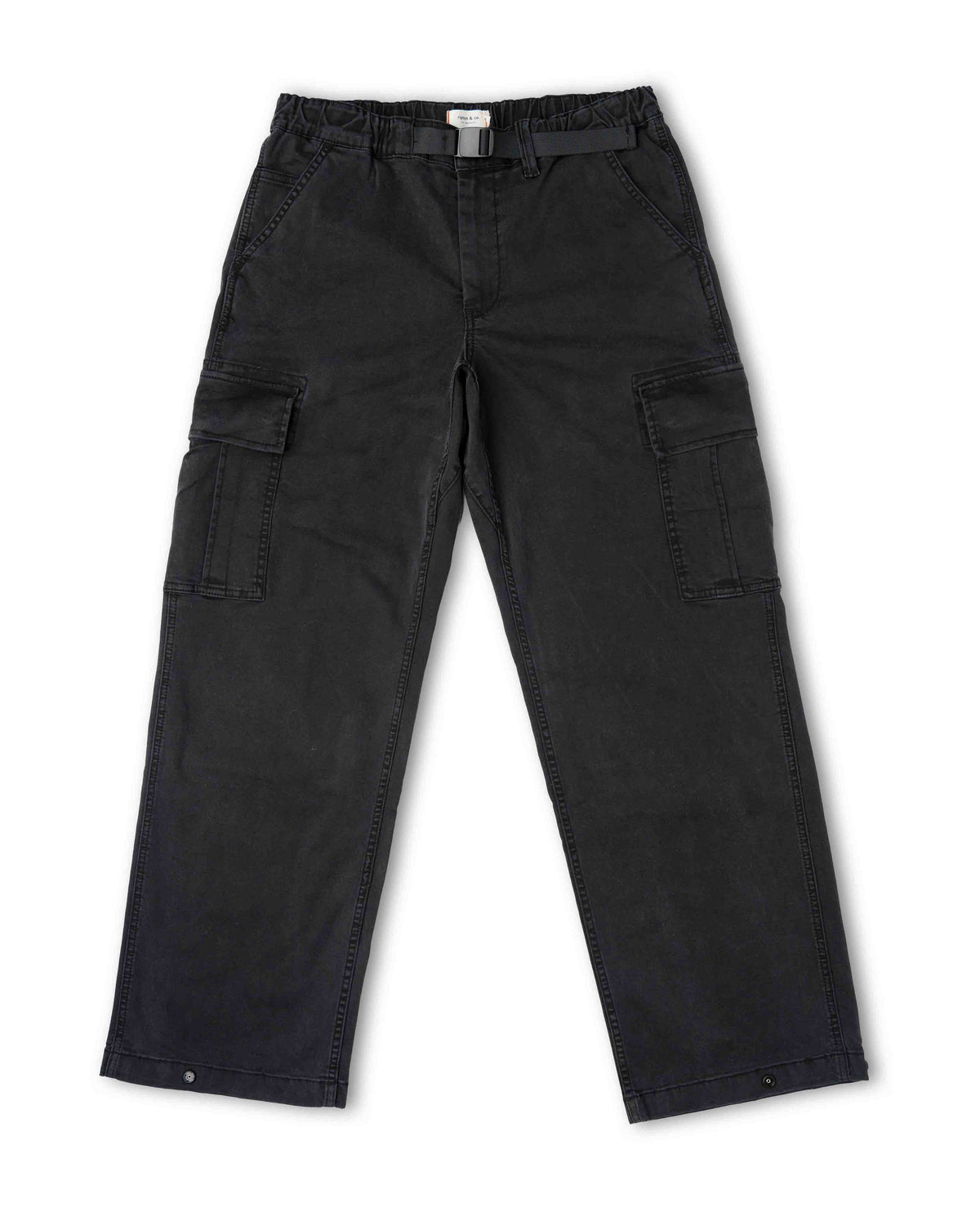 Black cargo pants on a white background
