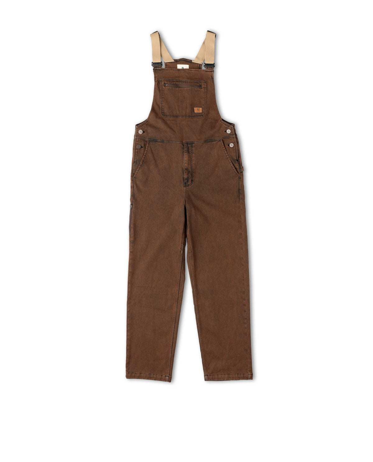 Brown overalls with suspenders on a white background