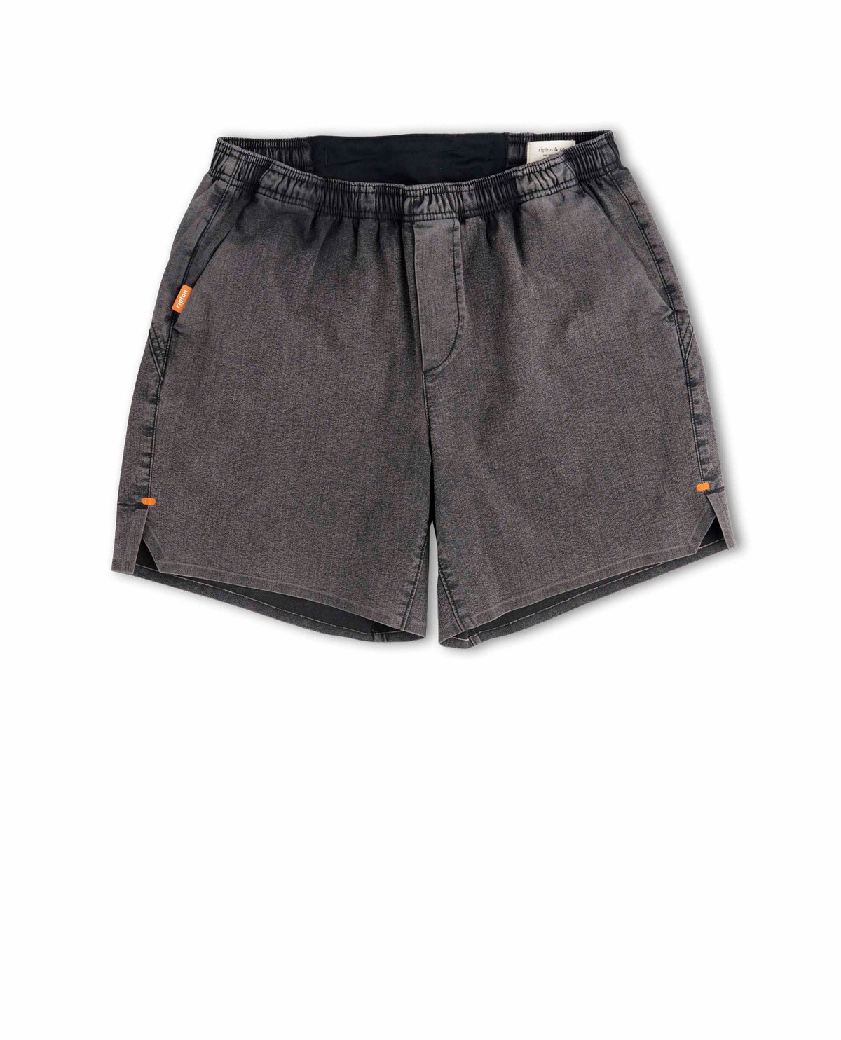 Gray shorts with orange accents on a white background