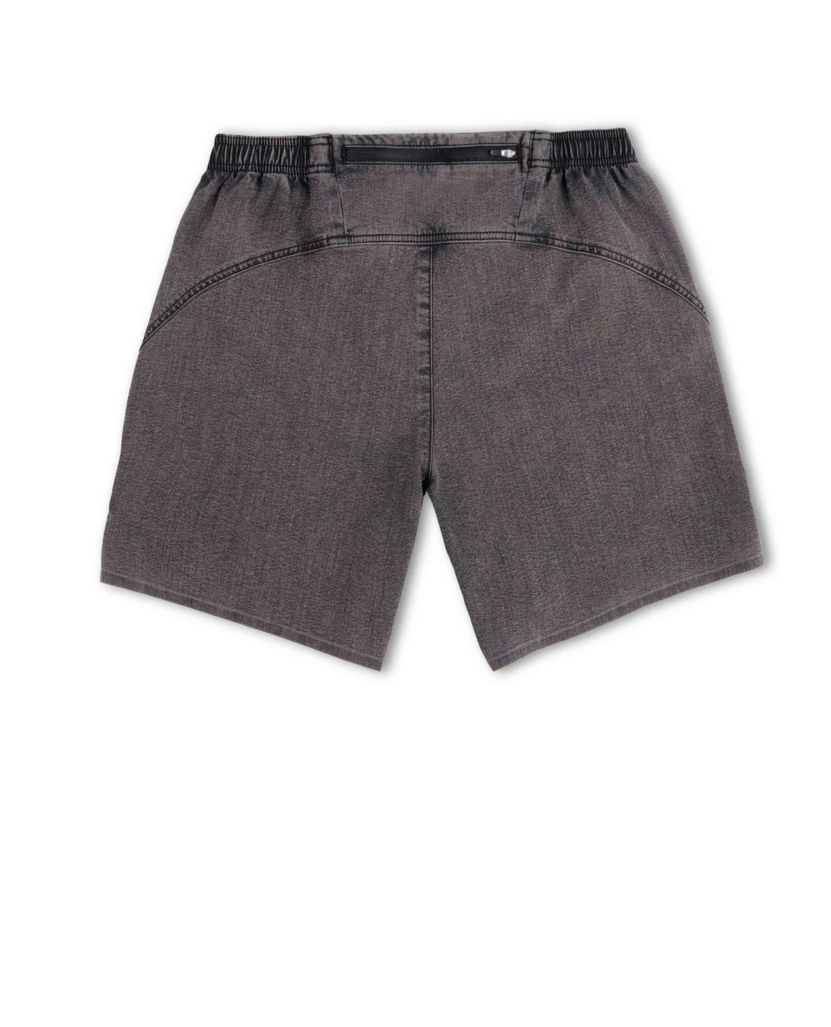 Gray denim shorts on a white background