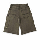 Green shorts with multiple pockets on a white background
