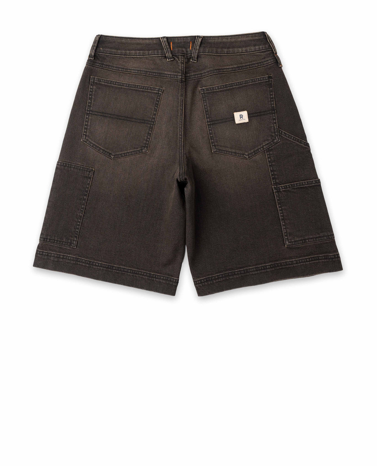 Dark brown shorts with a brand logo on a white background