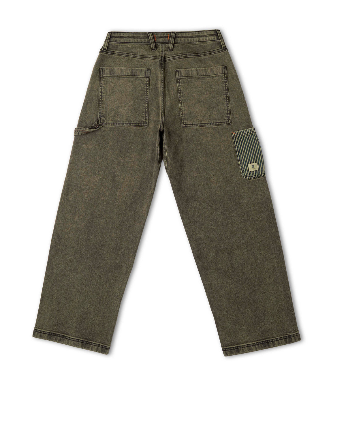 Green work pants on a white background