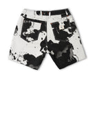 Black and white patterned shorts on a white background