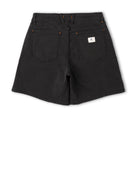Black shorts with a brand logo on a white background