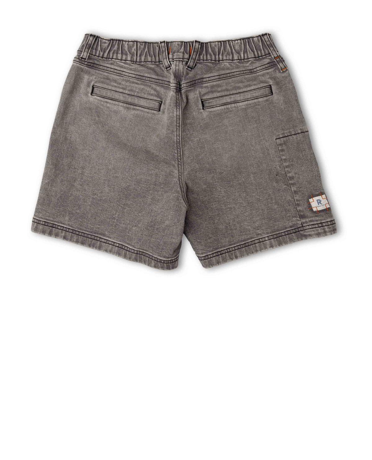 Gray denim shorts on a white background