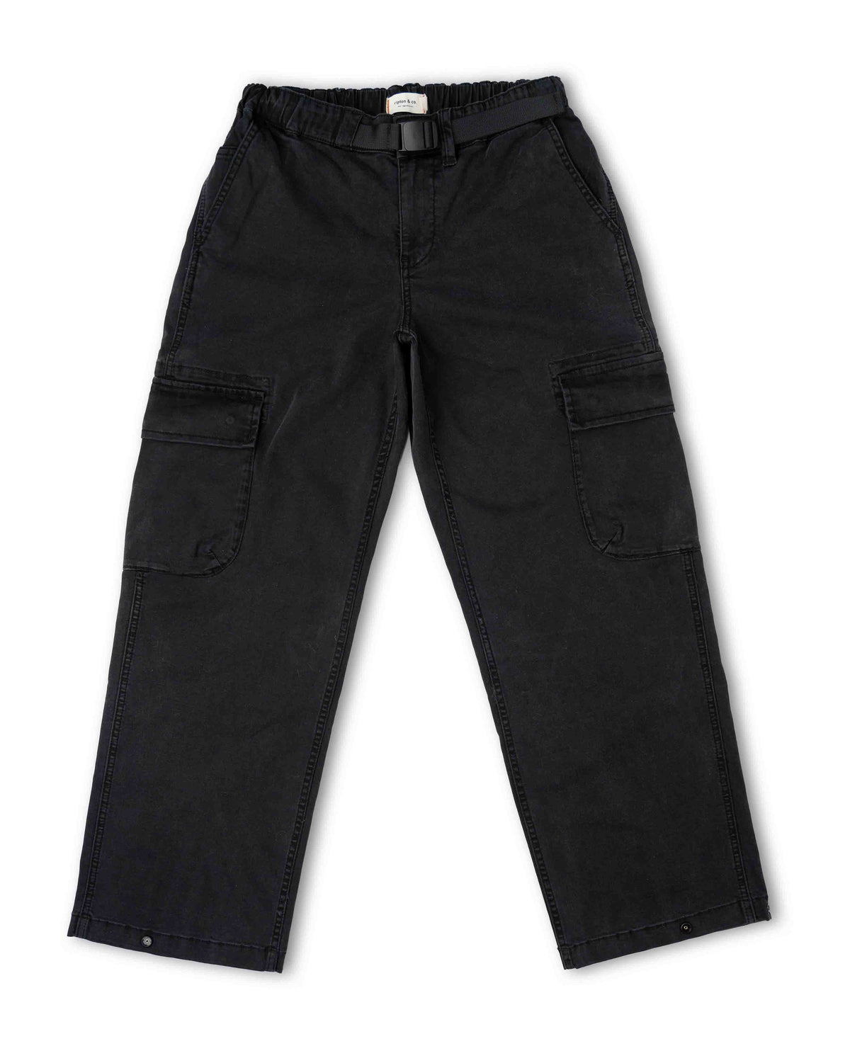 Black cargo pants on a white background