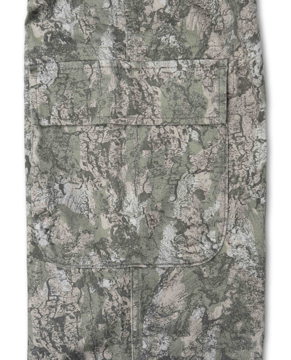 Camouflage-patterned fabric with a detailed design on a white background
