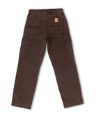 Brown work pants with a visible brand logo on a white background
