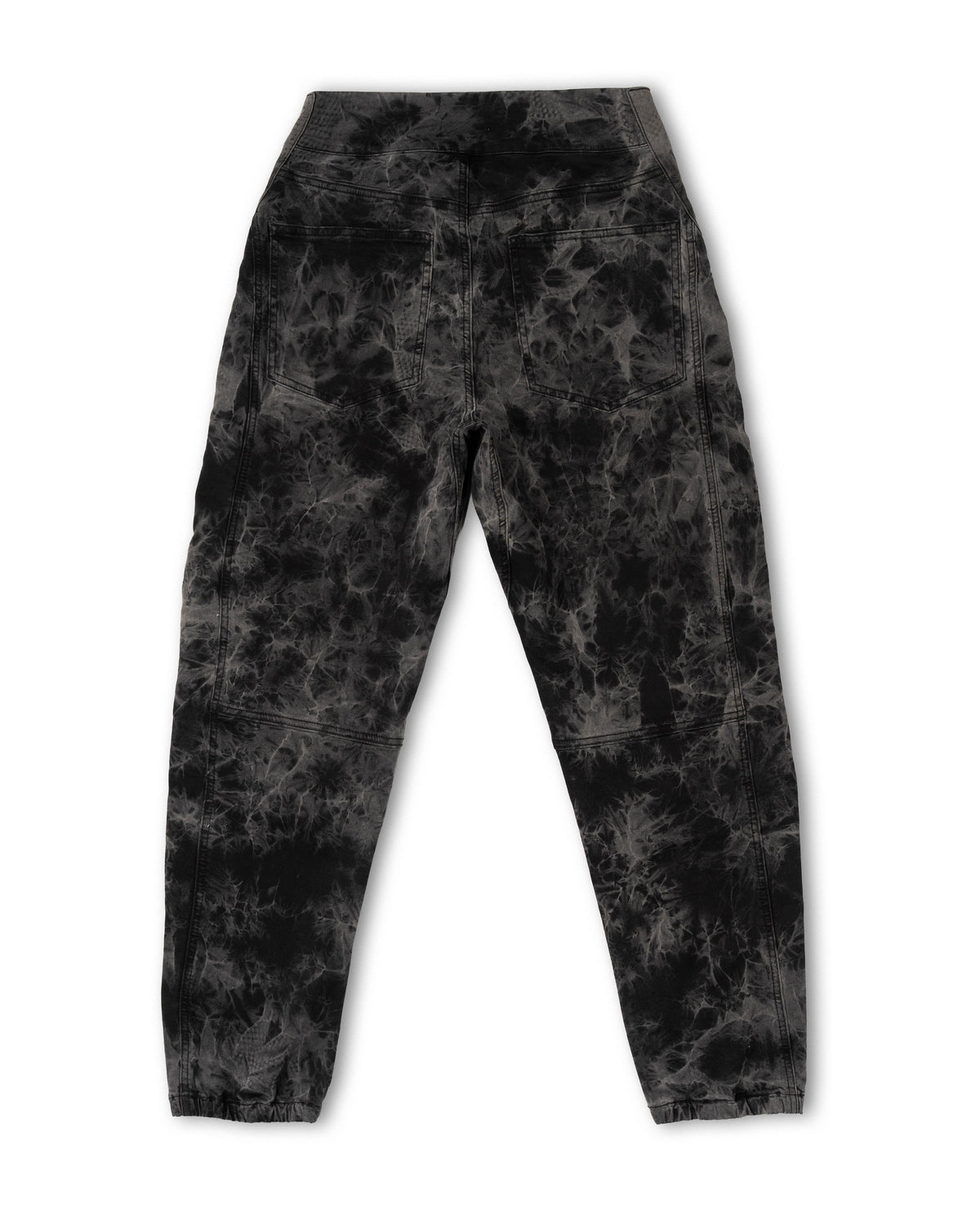 Back studio photo of the black and gray bike pants