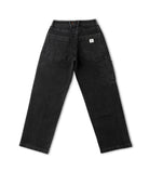Black pants with a brand logo on a white background