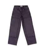 Dark purple jeans on a white background