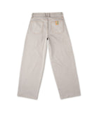 Beige pants with a brand logo on a white background