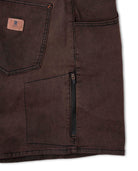 Brown pants with a visible brand logo on a white background