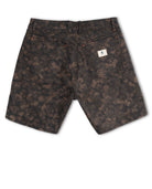 Dark camouflage shorts with a brand logo on a white background