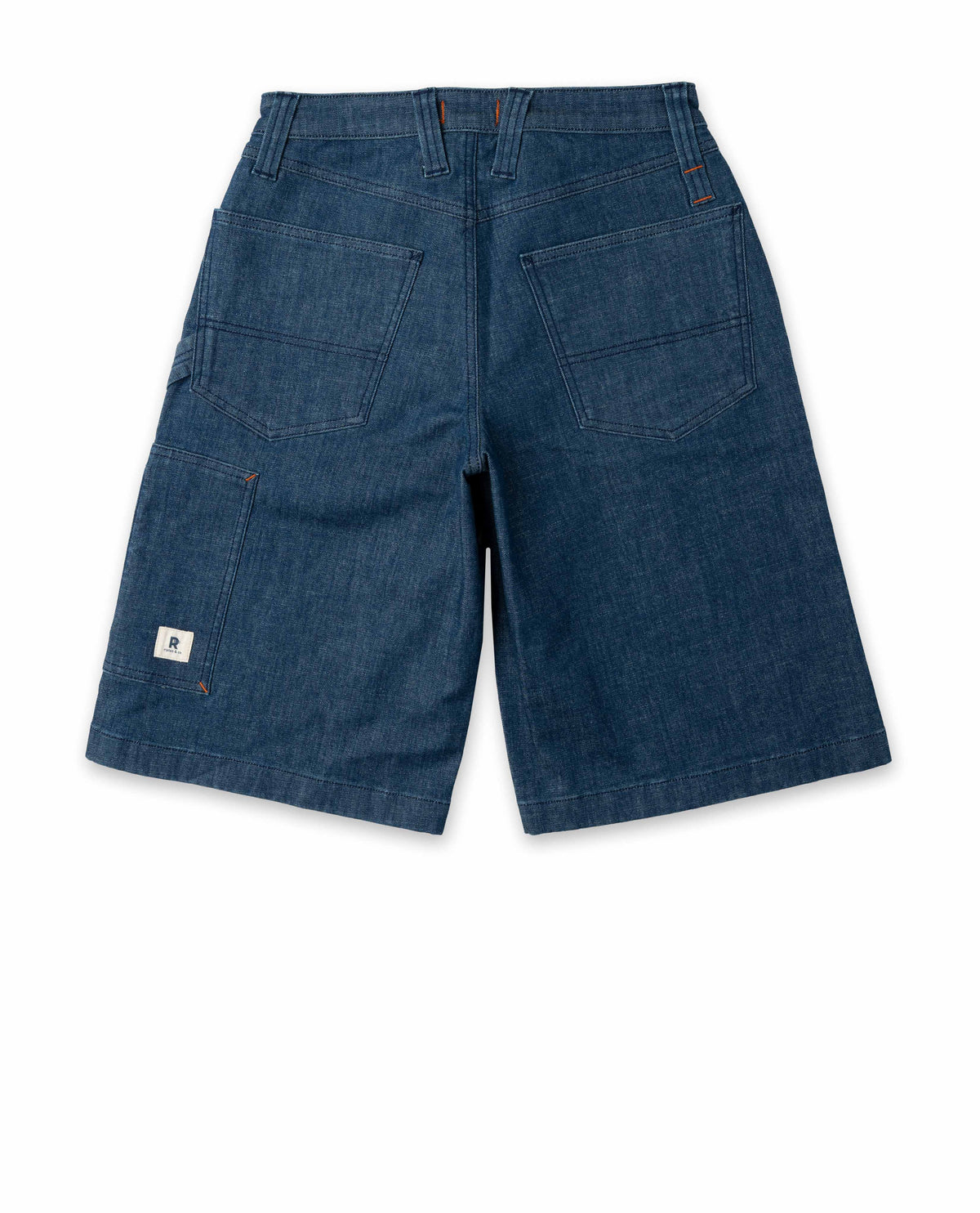 Blue denim shorts on a white background