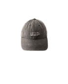 Gray hat with white logo on white background