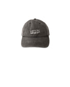 Grey hat with white logo on white background
